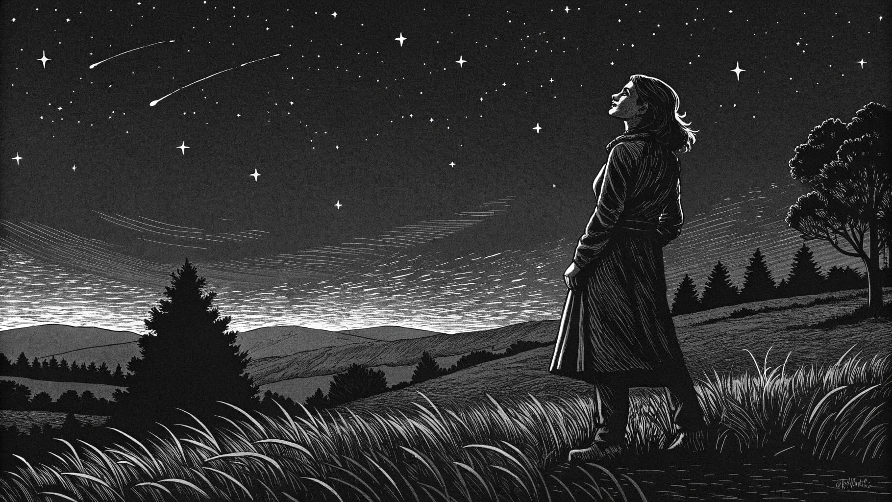 Person gazing at starry night sky - representing wonder and possibilities with AI development