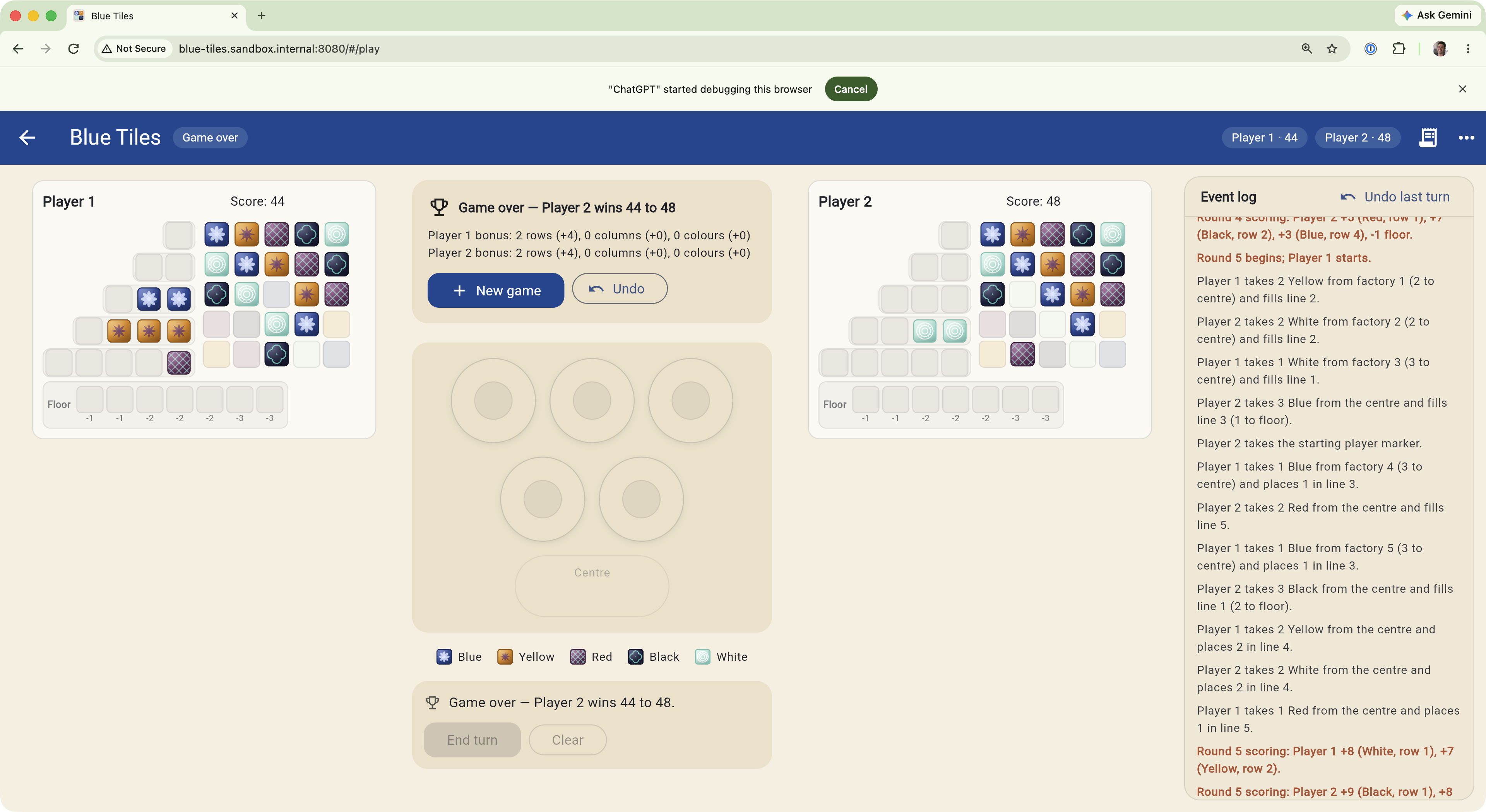A web app running in a sandbox opened in a local browser at a sandbox.internal address