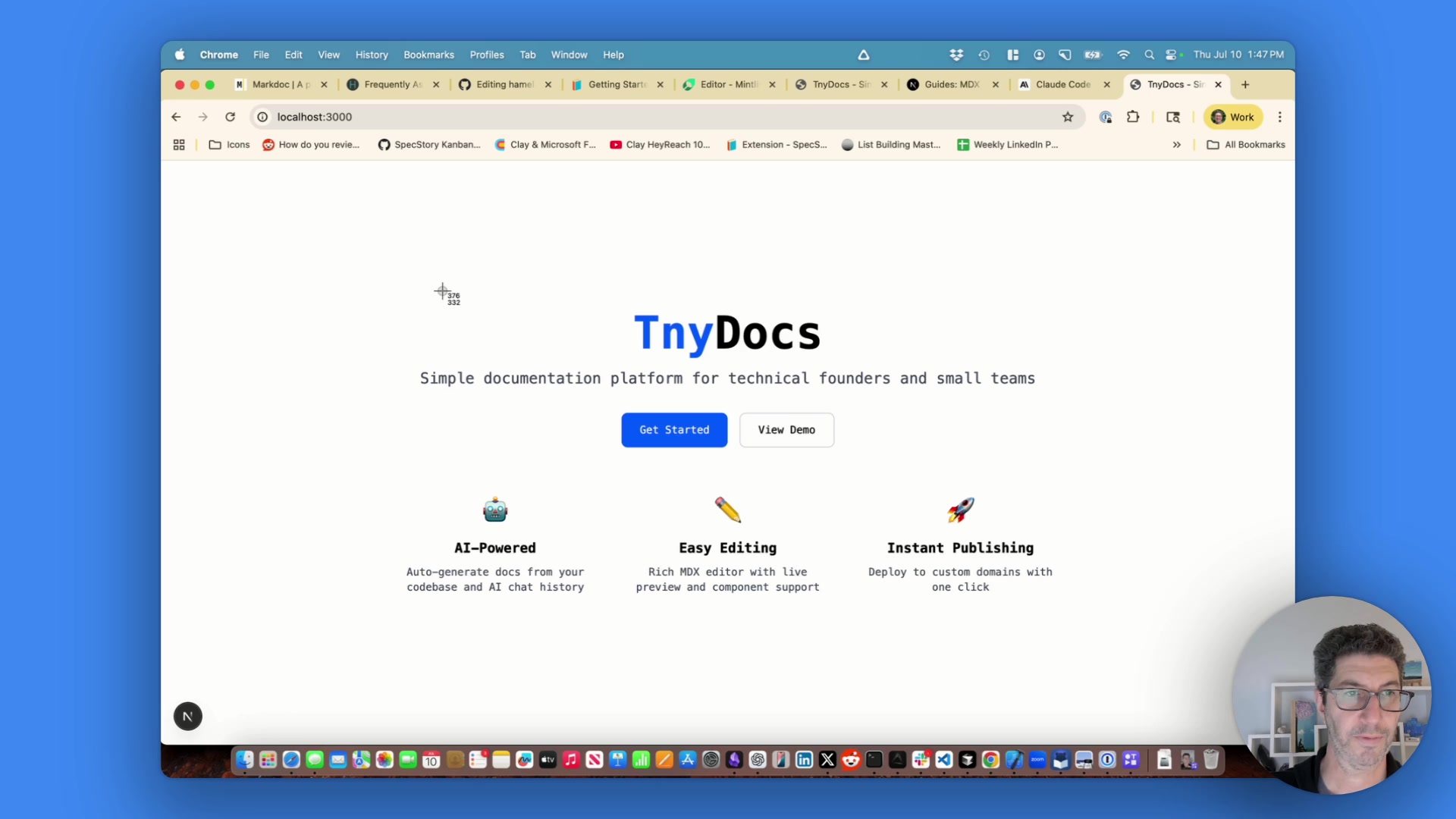 The first successful launch of the TinyDocs landing page.