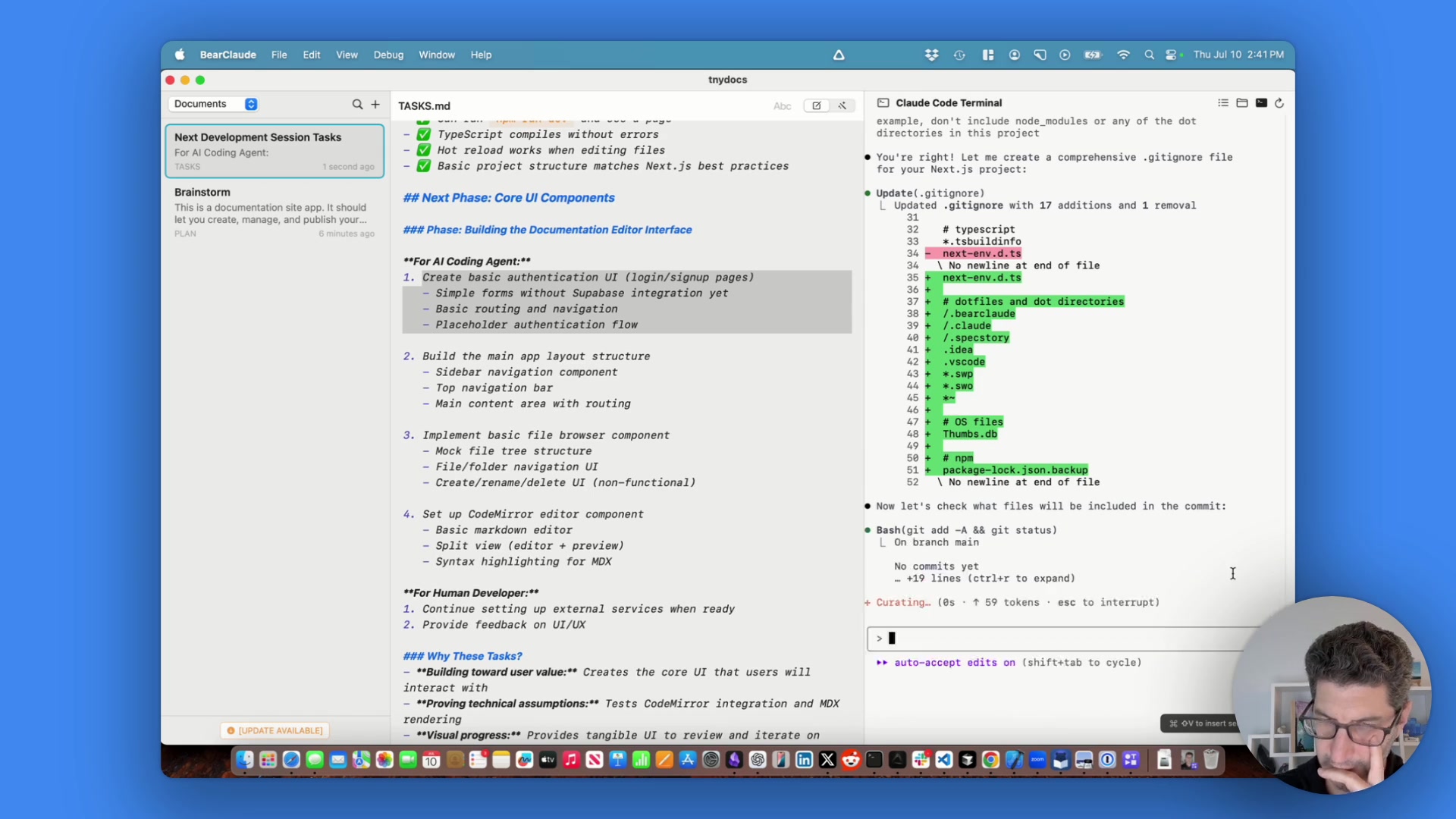 The AI generating a proper .gitignore file for the Next.js project.