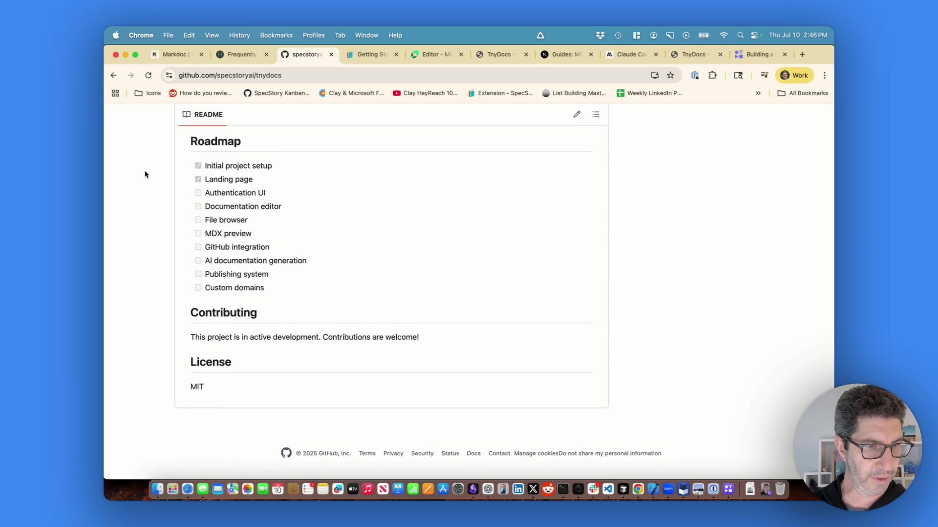 The final TinyDocs project pushed to a public GitHub repository.