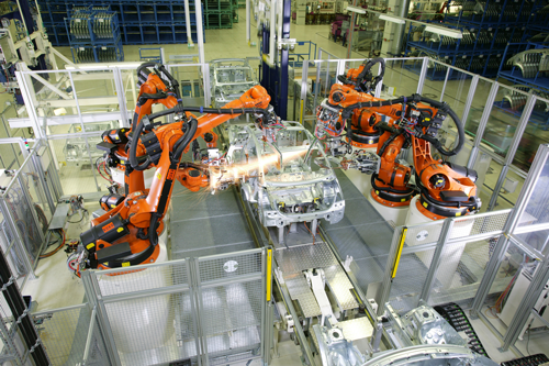 Robots on a car assembly line