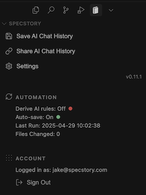 SpecStory Control Panel